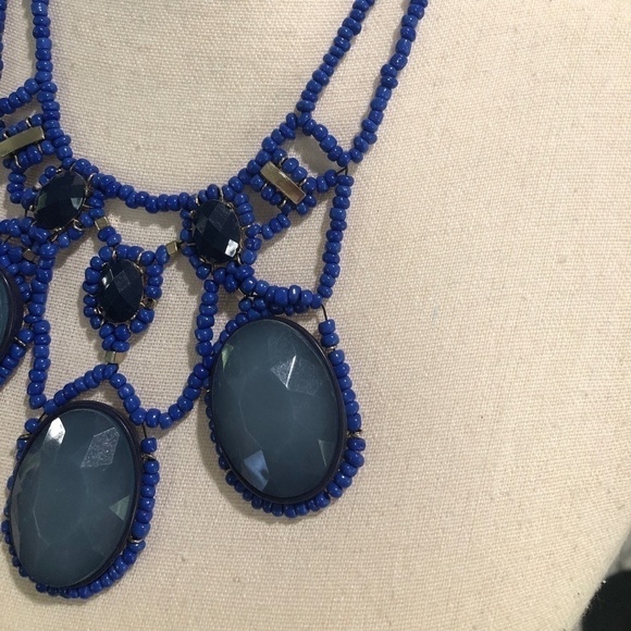 Anthropologie Blue Abundance Beaded Bib Statement Necklace - Picture 3 of 10